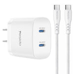 Yesido PD45W Dual Type-C Fast Charger Kit with Type-C to Type-C Cable, US Plug, EU Plug, UK Plug