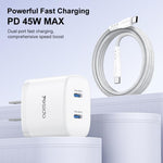 Yesido PD45W Dual Type-C Fast Charger Kit with Type-C to Type-C Cable, US Plug, EU Plug, UK Plug