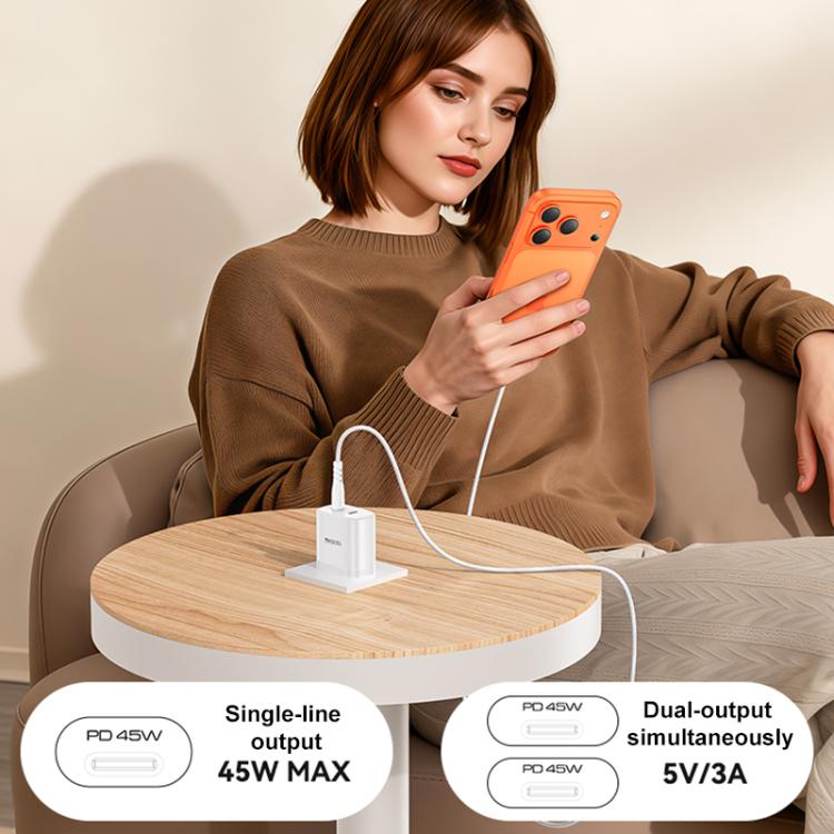 Yesido PD45W Dual Type-C Fast Charger Kit with Type-C to Type-C Cable, US Plug, EU Plug, UK Plug