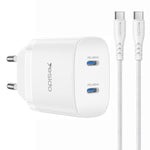 Yesido PD45W Dual Type-C Fast Charger Kit with Type-C to Type-C Cable, US Plug, EU Plug, UK Plug