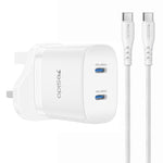 Yesido PD45W Dual Type-C Fast Charger Kit with Type-C to Type-C Cable, US Plug, EU Plug, UK Plug