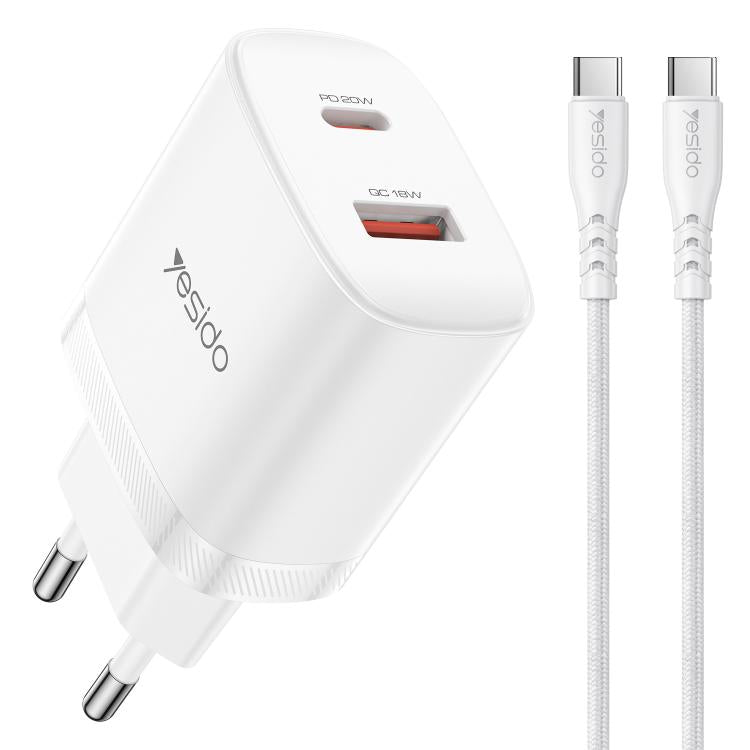 مجموعة شاحن Yesido YC106 PD20W USB-C / Type-C ومنافذ مزدوجة QC18W USB-A مع كابل Type-C إلى Type-C، YC106