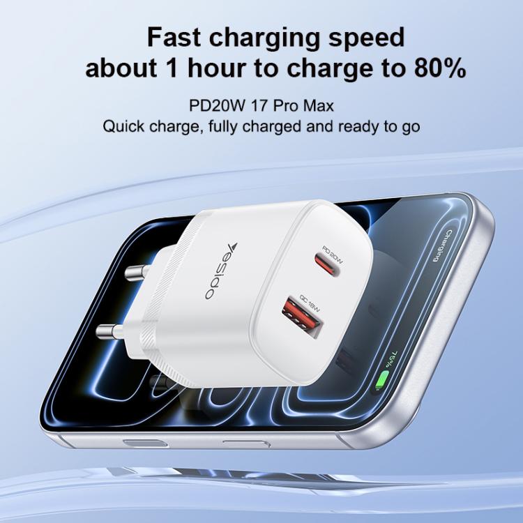 مجموعة شاحن Yesido YC106 PD20W USB-C / Type-C ومنافذ مزدوجة QC18W USB-A مع كابل Type-C إلى Type-C، YC106