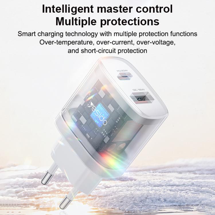 مجموعة شاحن Yesido YC106 PD20W USB-C / Type-C ومنافذ مزدوجة QC18W USB-A مع كابل Type-C إلى Type-C، YC106