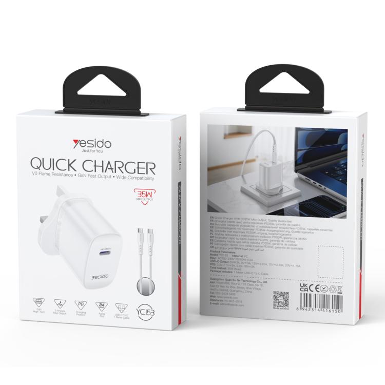 مجموعة شاحن سريع منفذ واحد Yesido YC153 PD35W USB-C / Type-C مع كابل Type-C إلى Type-C، YC153