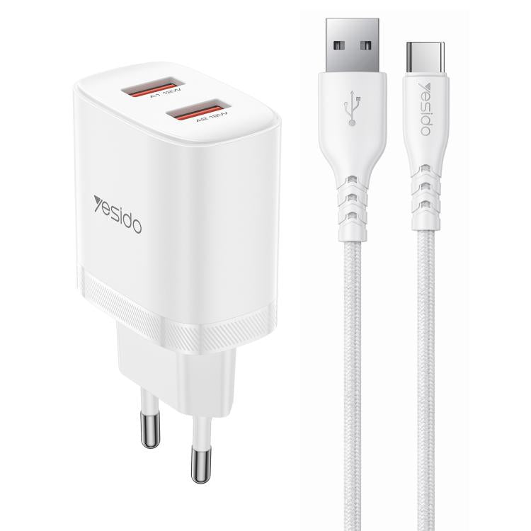 Yesido YC104 12W 2.4A USB Dual Ports Charger Set with 1m USB to Type-C Data Cable, YC104