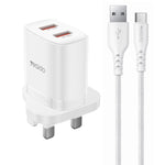 مجموعة شاحن Yesido YC150 بقدرة 12W و2.4A مع منفذي USB وكابل بيانات USB بطول 1 متر إلى Type-C، YC150