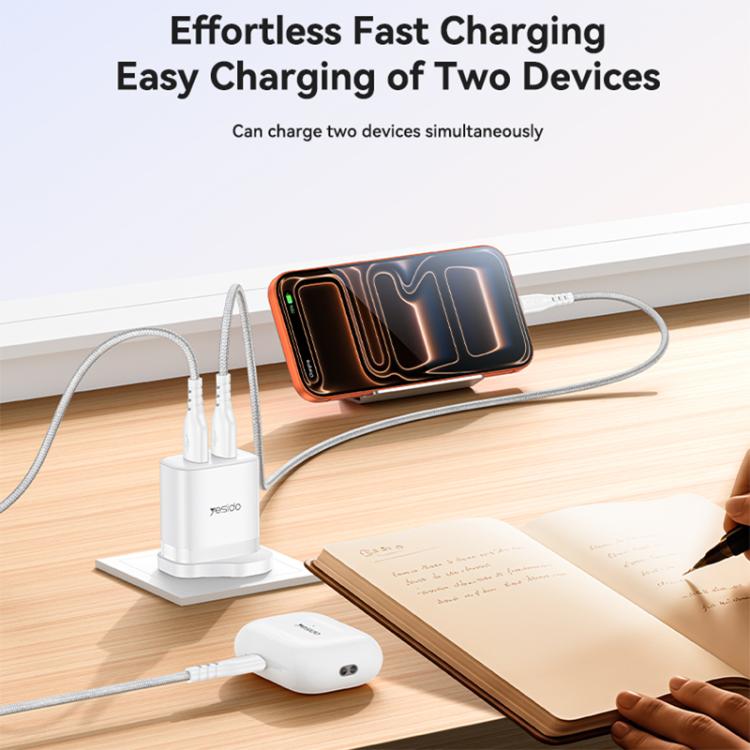 مجموعة شاحن Yesido YC150 بقدرة 12W و2.4A مع منفذي USB وكابل بيانات USB بطول 1 متر إلى Type-C، YC150