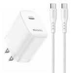 مجموعة شاحن Yesido YC18U PD20W Type-C مع كابل بيانات Type-C إلى Type-C بطول 1 متر، YC18U
