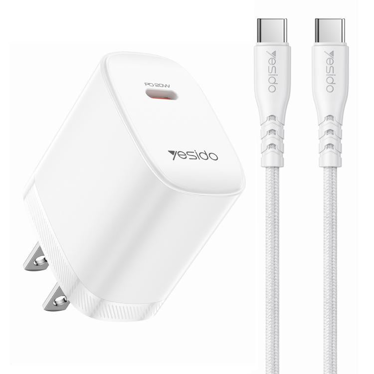 مجموعة شاحن Yesido YC18U PD20W Type-C مع كابل بيانات Type-C إلى Type-C بطول 1 متر، YC18U