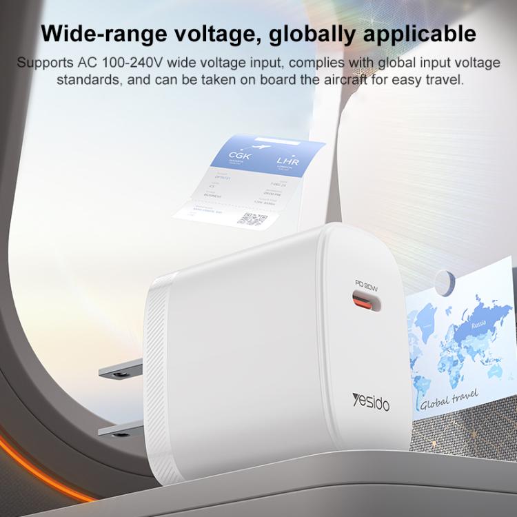 مجموعة شاحن Yesido YC18U PD20W Type-C مع كابل بيانات Type-C إلى Type-C بطول 1 متر، YC18U