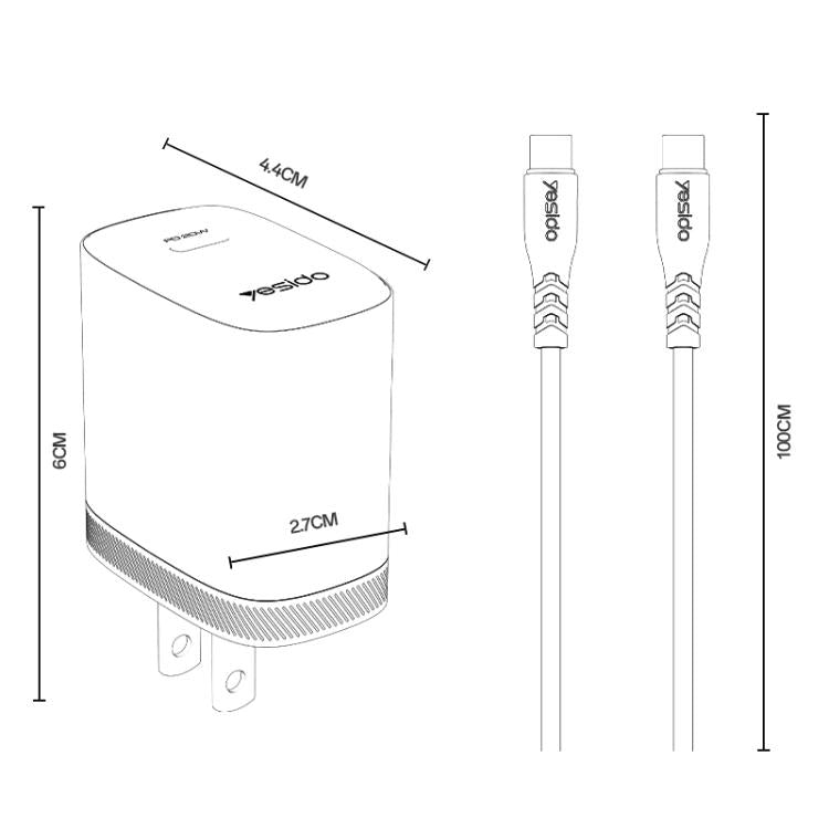 مجموعة شاحن Yesido YC18U PD20W Type-C مع كابل بيانات Type-C إلى Type-C بطول 1 متر، YC18U
