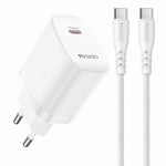 مجموعة شاحن Yesido YC105 PD20W Type-C مع كابل بيانات Type-C إلى Type-C بطول 1 متر، YC105