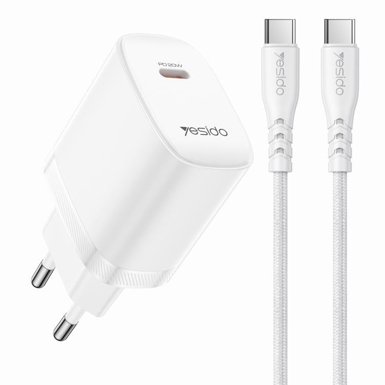مجموعة شاحن Yesido YC105 PD20W Type-C مع كابل بيانات Type-C إلى Type-C بطول 1 متر، YC105