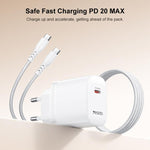 مجموعة شاحن Yesido YC105 PD20W Type-C مع كابل بيانات Type-C إلى Type-C بطول 1 متر، YC105