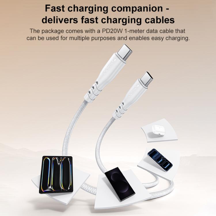 مجموعة شاحن Yesido YC151 PD20W Type-C مع كابل بيانات Type-C إلى Type-C بطول 1 متر، YC151