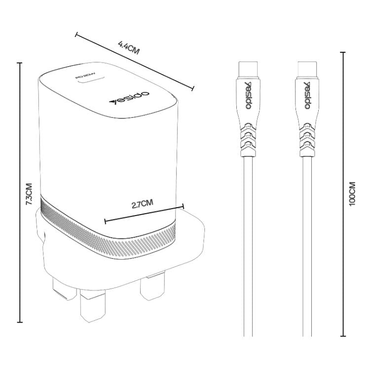 مجموعة شاحن Yesido YC151 PD20W Type-C مع كابل بيانات Type-C إلى Type-C بطول 1 متر، YC151