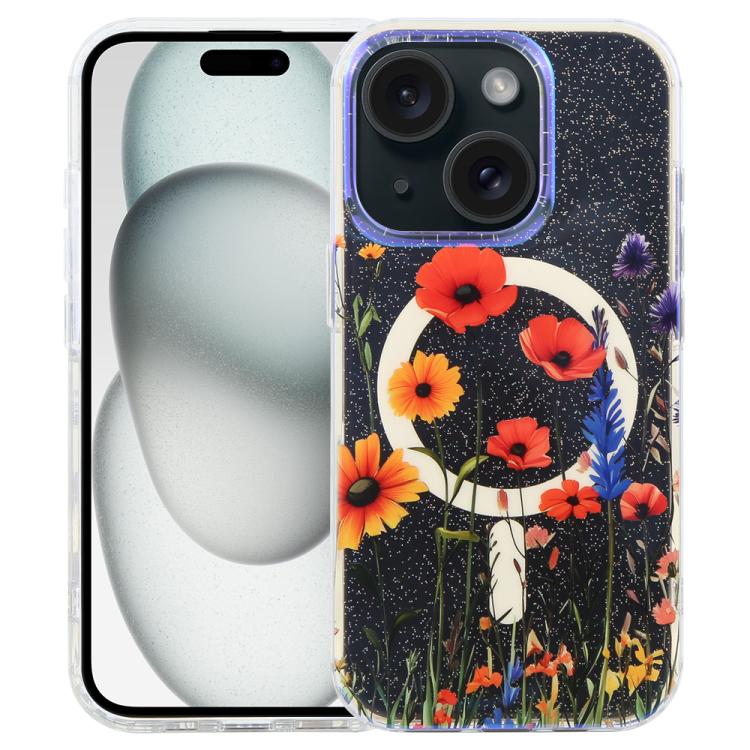 غطاء هاتف مغناطيسي من سلسلة الغابة الزرقاء IMD، لهواتف iPhone 16 و iPhone 15 Pro Max و iPhone 15 Pro و iPhone 15 Plus / 14 Plus و iPhone 15 و iPhone 14 / 13 و iPhone 14 Pro و iPhone 14 Pro Max