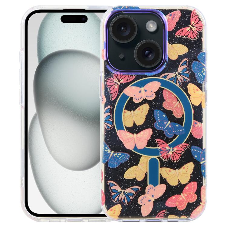 غطاء هاتف مغناطيسي من سلسلة الغابة الزرقاء IMD، لهواتف iPhone 16 و iPhone 15 Pro Max و iPhone 15 Pro و iPhone 15 Plus / 14 Plus و iPhone 15 و iPhone 14 / 13 و iPhone 14 Pro و iPhone 14 Pro Max
