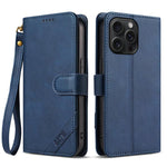 AZNS A2 Series Tri-Card Wallet RFID Vegan Leather Phone Case with Strap, For iPhone 13 Pro, For iPhone 13, For iPhone 12, For iPhone 12 Pro Max, For iPhone 12 Pro, For iPhone 11 Pro Max, For iPhone 11, For iPhone 11 Pro