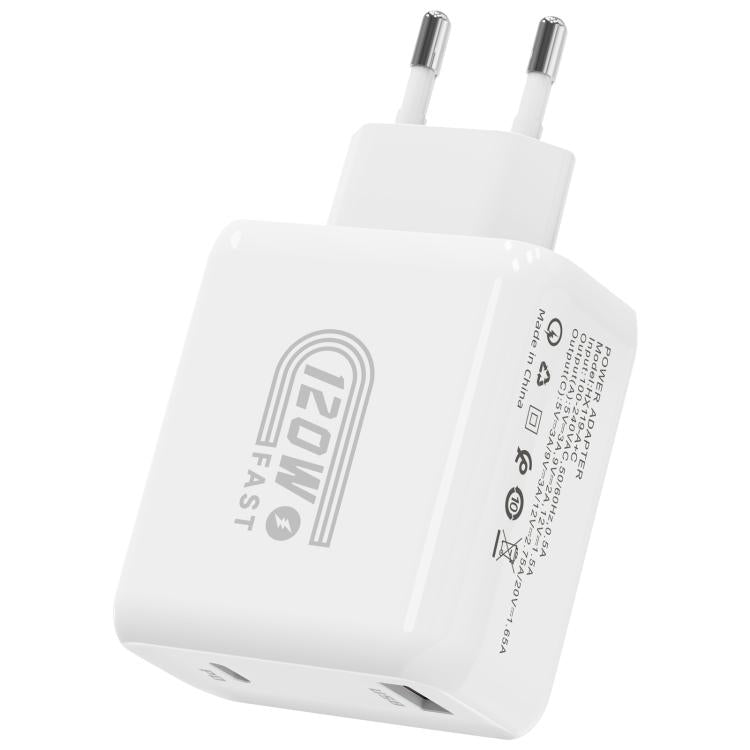 شاحن سريع HX119 بقدرة 120W مع واجهتي USB وType-C، قابس أوروبي، قابس بريطاني، قابس أمريكي