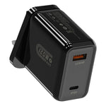 شاحن سريع HX119 بقدرة 120W مع واجهتي USB وType-C، قابس أوروبي، قابس بريطاني، قابس أمريكي