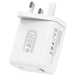 شاحن سريع HX119 بقدرة 120W مع واجهتي USB وType-C، قابس أوروبي، قابس بريطاني، قابس أمريكي