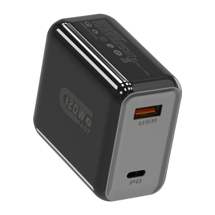 شاحن سريع HX119 بقدرة 120W مع واجهتي USB وType-C، قابس أوروبي، قابس بريطاني، قابس أمريكي