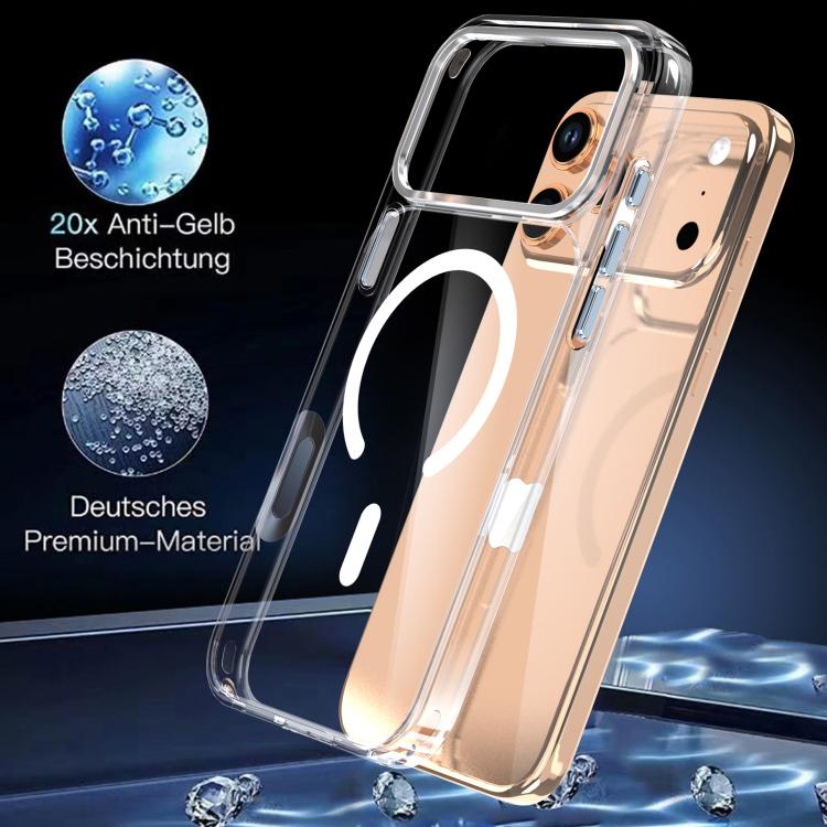 غطاء هاتف شفاف كريستالي مغناطيسي، لهواتف iPhone 17 Pro Max و iPhone 17 Pro
