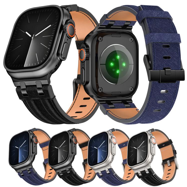 Denim Stitching Vegan Leather Watch Band, For Apple Watch 46mm / 49mm / 45mm / 44mm