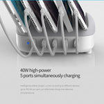 محطة شحن ذكية ORICO DUK-5P بقدرة 40W مع 5 منافذ USB وحامل، قابس أمريكي، قابس بريطاني، قابس أسترالي
