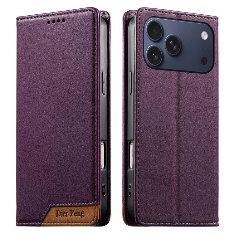 غطاء هاتف من الجلد النباتي مع تجميع قوي مغناطيسي و RFID من Dierfeng، لهواتف iPhone 17e / 16e، iPhone 17 Pro Max، iPhone 17 Pro، iPhone 17، iPhone Air، iPhone 16 Pro Max، iPhone 16 Pro، iPhone 16 Plus
