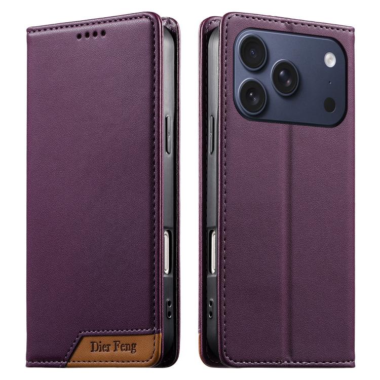 غطاء هاتف من الجلد النباتي مع تجميع قوي مغناطيسي و RFID من Dierfeng، لهواتف iPhone 17e / 16e، iPhone 17 Pro Max، iPhone 17 Pro، iPhone 17، iPhone Air، iPhone 16 Pro Max، iPhone 16 Pro، iPhone 16 Plus