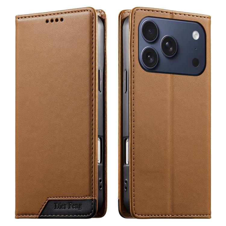 غطاء هاتف من الجلد النباتي مع تجميع قوي مغناطيسي و RFID من Dierfeng، لهواتف iPhone 17e / 16e، iPhone 17 Pro Max، iPhone 17 Pro، iPhone 17، iPhone Air، iPhone 16 Pro Max، iPhone 16 Pro، iPhone 16 Plus