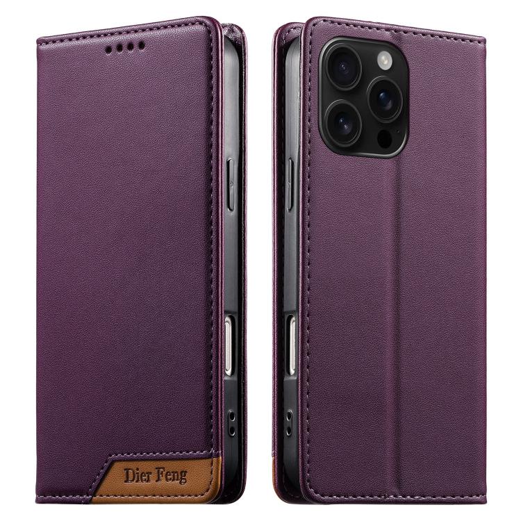 غطاء هاتف من الجلد النباتي مع تجميع قوي مغناطيسي و RFID من Dierfeng، لهواتف iPhone 17e / 16e، iPhone 17 Pro Max، iPhone 17 Pro، iPhone 17، iPhone Air، iPhone 16 Pro Max، iPhone 16 Pro، iPhone 16 Plus
