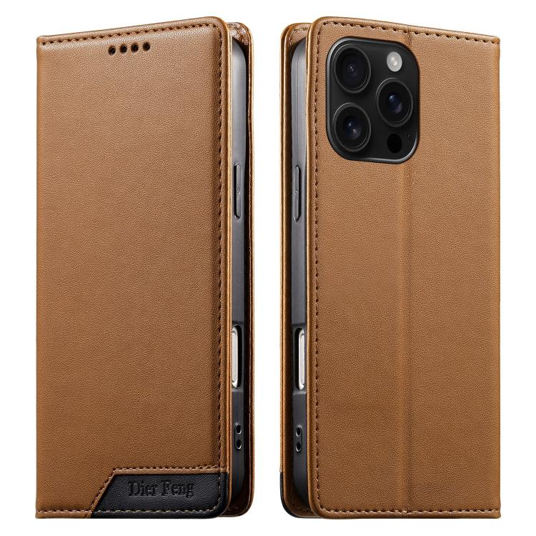 غطاء هاتف من الجلد النباتي مع تجميع قوي مغناطيسي و RFID من Dierfeng، لهواتف iPhone 17e / 16e، iPhone 17 Pro Max، iPhone 17 Pro، iPhone 17، iPhone Air، iPhone 16 Pro Max، iPhone 16 Pro، iPhone 16 Plus