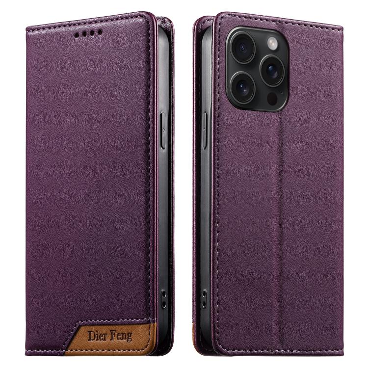 غطاء هاتف من الجلد النباتي مع تجميع قوي مغناطيسي و RFID من Dierfeng، لهواتف iPhone 16، iPhone 15 Pro Max، iPhone 15 Pro، iPhone 15 Plus، iPhone 15، iPhone 14 Plus، iPhone 14 / 13، iPhone 14 Pro