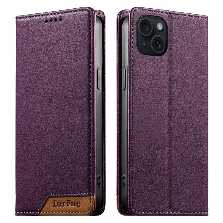 غطاء هاتف من الجلد النباتي مع تجميع قوي مغناطيسي و RFID من Dierfeng، لهواتف iPhone 16، iPhone 15 Pro Max، iPhone 15 Pro، iPhone 15 Plus، iPhone 15، iPhone 14 Plus، iPhone 14 / 13، iPhone 14 Pro