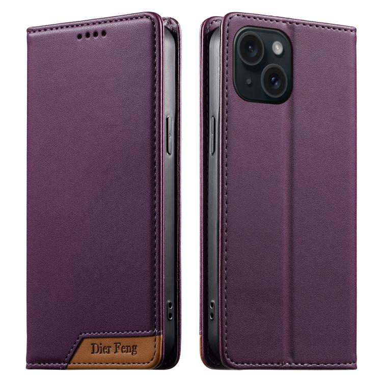 غطاء هاتف من الجلد النباتي مع تجميع قوي مغناطيسي و RFID من Dierfeng، لهواتف iPhone 16، iPhone 15 Pro Max، iPhone 15 Pro، iPhone 15 Plus، iPhone 15، iPhone 14 Plus، iPhone 14 / 13، iPhone 14 Pro