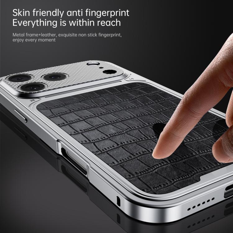 غطاء هاتف معدني مغناطيسي بنمط جلد فاخر مع إبزيم نابض، لهواتف iPhone 17 Pro Max، iPhone 17 Pro