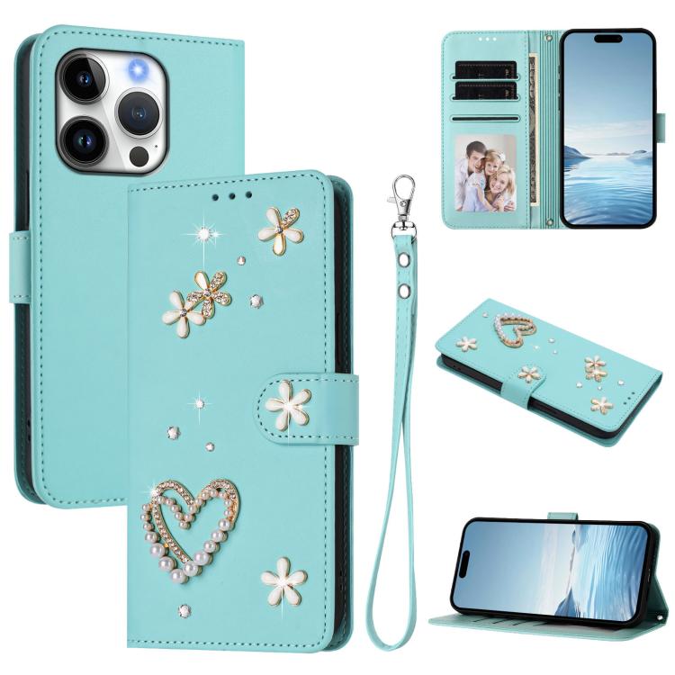 غطاء هاتف من الجلد النباتي مزدوج الطبقة مزين بقلوب وزهور مع حزام معصم ZS01، لهواتف iPhone 16 Pro، iPhone 16 Plus، iPhone 16، iPhone 15 Pro Max، iPhone 15 Pro، iPhone 15 Plus
