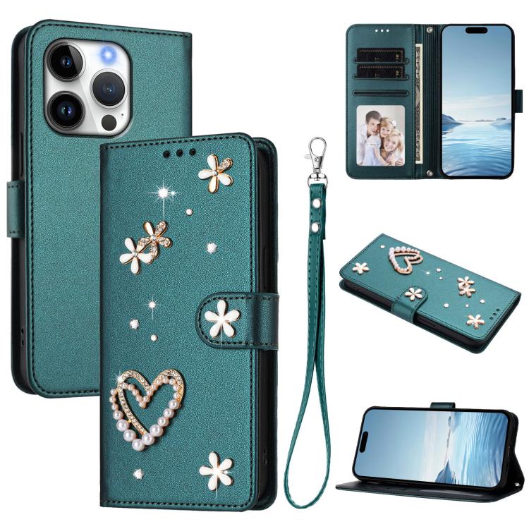 غطاء هاتف من الجلد النباتي مزدوج الطبقة مزين بقلوب وزهور مع حزام معصم ZS01، لهواتف iPhone 16 Pro، iPhone 16 Plus، iPhone 16، iPhone 15 Pro Max، iPhone 15 Pro، iPhone 15 Plus