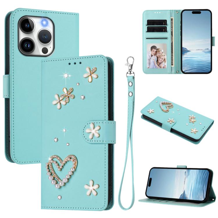 غطاء هاتف من الجلد النباتي مزدوج الطبقة مزين بقلوب وزهور مع حزام معصم ZS01، لهواتف iPhone 16 Pro، iPhone 16 Plus، iPhone 16، iPhone 15 Pro Max، iPhone 15 Pro، iPhone 15 Plus