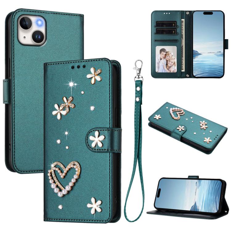 غطاء هاتف من الجلد النباتي مزدوج الطبقة مزين بقلوب وزهور مع حزام معصم ZS01، لهواتف iPhone 16 Pro، iPhone 16 Plus، iPhone 16، iPhone 15 Pro Max، iPhone 15 Pro، iPhone 15 Plus