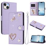غطاء هاتف من الجلد النباتي مزدوج الطبقة مزين بقلوب وزهور مع حزام معصم ZS01، لهواتف iPhone 16 Pro، iPhone 16 Plus، iPhone 16، iPhone 15 Pro Max، iPhone 15 Pro، iPhone 15 Plus