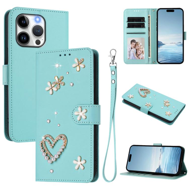 غطاء هاتف من جلد نباتي مزدوج الطبقة بنقشة قلب وزهور مع حزام معصم، لهواتف iPhone 13 Pro، وiPhone 12 / 12 Pro، وiPhone 12 Pro Max، وiPhone 11 Pro Max، وiPhone 11، وiPhone 11 Pro