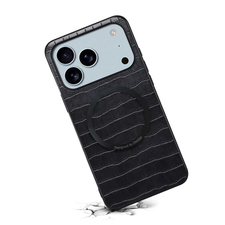 غطاء هاتف من الجلد النباتي PU بنقشة تمساح من Denior A09 مع مغناطيس، لجهاز iPhone 17 Pro Max، لجهاز iPhone 17 Pro