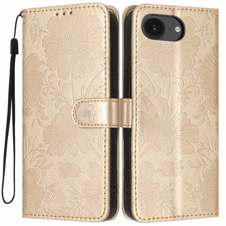 غطاء هاتف من الجلد النباتي بنقشة عباد الشمس مع حبل أسود صغير، لجهاز iPhone 16e / 17e، لجهاز iPhone 17 Pro Max، لجهاز iPhone 17 Pro، لجهاز iPhone 17، لجهاز iPhone Air، لجهاز iPhone 16 Pro Max، لجهاز iPhone 16 Pro، لجهاز iPhone 16 Plus