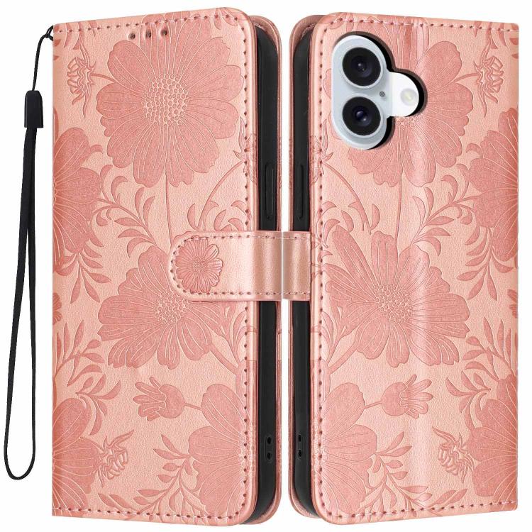 غطاء هاتف من الجلد النباتي بنقشة عباد الشمس مع حبل أسود صغير، لجهاز iPhone 16e / 17e، لجهاز iPhone 17 Pro Max، لجهاز iPhone 17 Pro، لجهاز iPhone 17، لجهاز iPhone Air، لجهاز iPhone 16 Pro Max، لجهاز iPhone 16 Pro، لجهاز iPhone 16 Plus