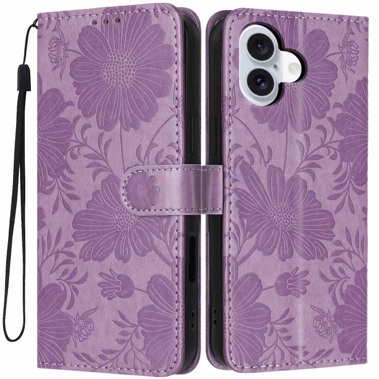 غطاء هاتف من الجلد النباتي بنقشة عباد الشمس مع حبل أسود صغير، لجهاز iPhone 16e / 17e، لجهاز iPhone 17 Pro Max، لجهاز iPhone 17 Pro، لجهاز iPhone 17، لجهاز iPhone Air، لجهاز iPhone 16 Pro Max، لجهاز iPhone 16 Pro، لجهاز iPhone 16 Plus